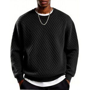 Coofandy Men Black Crewneck Geometric Texture Long Sleeve Sweatshirt